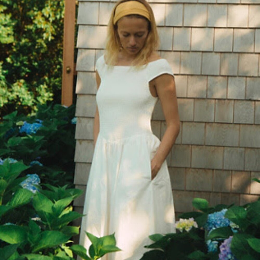 Free People - Ceci Smocked Midi Dress in Ivory - Size XL